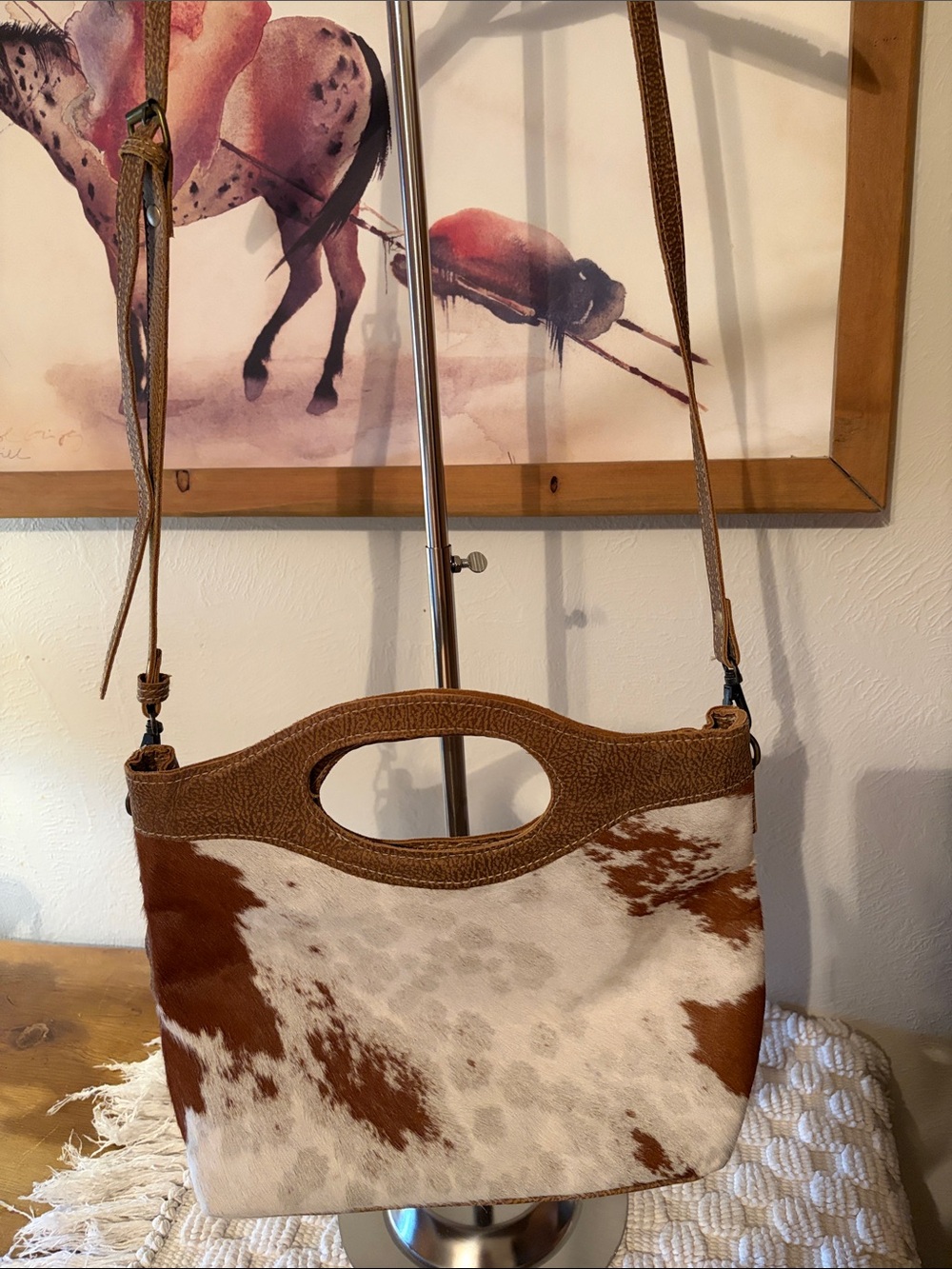 Myra Bag Women’s Brown & White Cowhide Leather Crossbody Bag